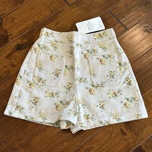 Sezane Cream Floral High Waist Shorts